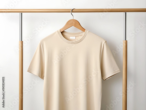 Wallpaper Mural beige t-shirt hanging with wood hanger on wall Torontodigital.ca