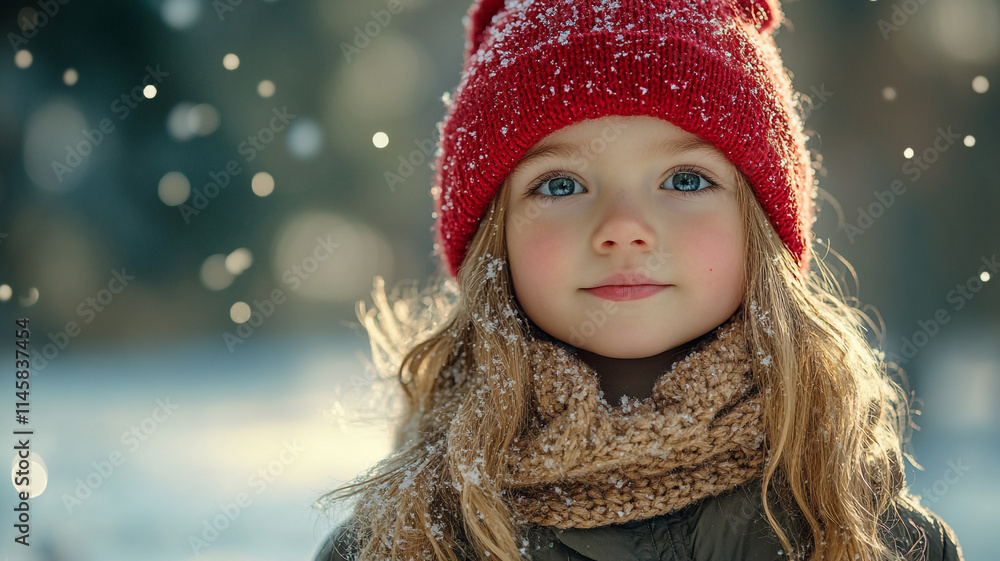 Charming young girl enjoying snowfall in a winter wonderland. Charming young girl enjoying snowfall in a winter wonderland.