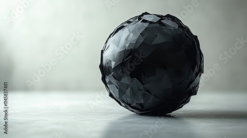 low poly black sphere with chaotic structu