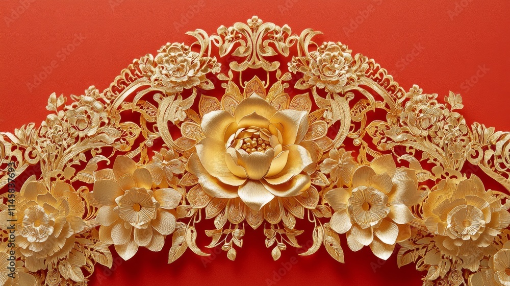 Obraz premium Chinese new year 2025 Zodiac sign with gold paper cut art and craft style on color background Chinese Translation happy new year