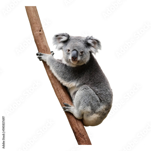 Realistic photo of a full body koala sitting on a branch, isolated on transparent background photo