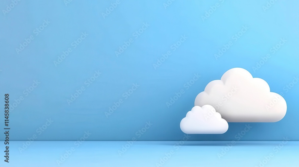 A serene blue background with two fluffy white clouds, creating a calm and peaceful atmosphere. A serene blue background with two fluffy white clouds, creating a calm and peaceful atmosphere.