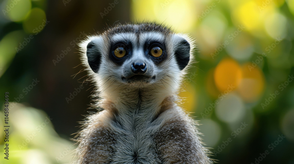 Fototapeta premium Captivating Close-Up of a Curious Lemur with Striking Eyes and Furry Texture