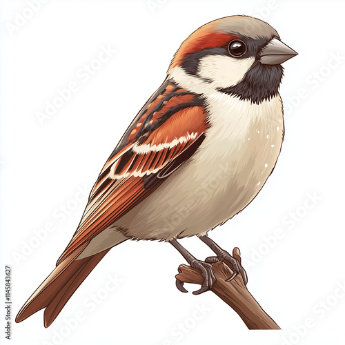 Cute Bird Sparrow Cartoon Vector Style photo