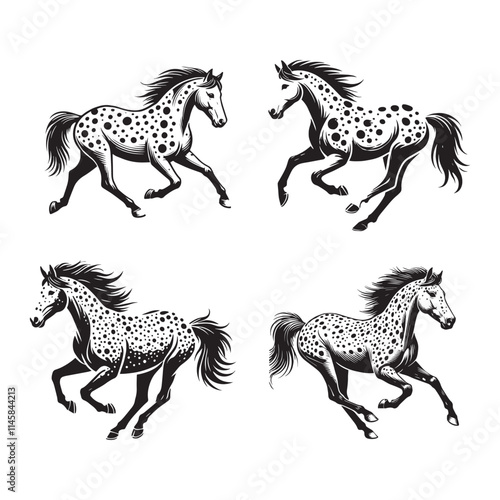 Bild auf Leinwand 4 Set of Elegant Appaloosa Horse Running Silhouettes