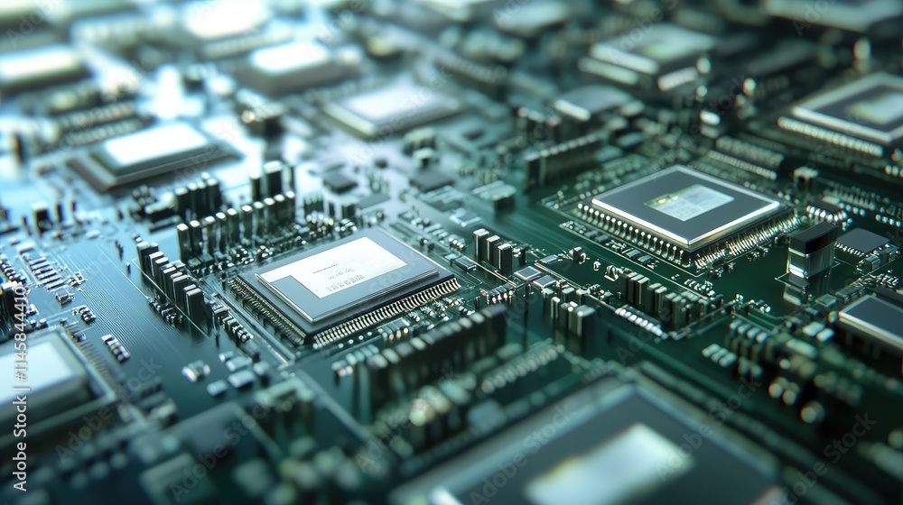 A semiconductor manufacturing facility, showcasing the precise process of creating microchips on large silicon wafers A semiconductor manufacturing facility, showcasing the precise process of creating microchips on large silicon wafers