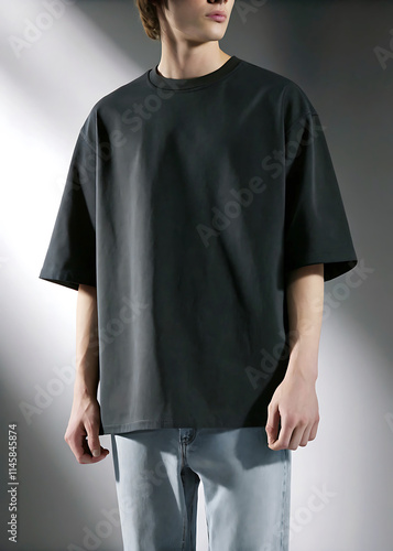 Isolated black t-shirt model front view