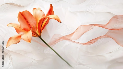 Vibrant Orange Lily Botanical Artwork on Minimalist White Backdrop