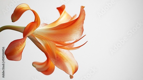 Vibrant Orange Lily Floral Artwork with Elegant Flowing Curves on Minimalist White Background