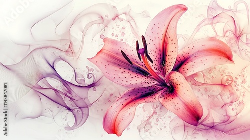 Elegant Pink Lily Floral Composition with Gradient Tones and Abstract Patterns