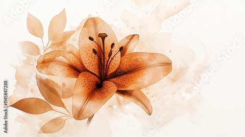 Warm Golden Abstract Floral with Fluid Leaf Shapes on White Canvas