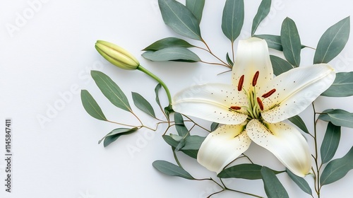 Elegant Abstract Lily Flower Artwork with Soft Blended Hues and Minimalist Greenery
