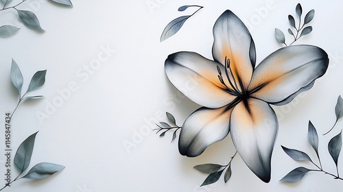 Ethereal Lily Bloom - Abstract Botanical Digital Artwork with Flowing Curves and Soft Hues