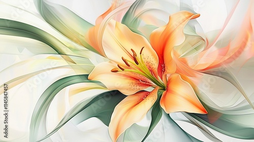 Elegant Lily Flower with Dynamic Curves and Soft Blended Hues on Minimalist White Background