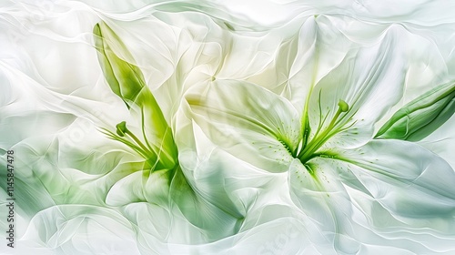 Minimalist Lily Flower with Intricate Petal Layering on Seamless White Background