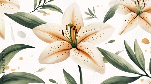 Minimalist Lily Floral Arrangement with Layered Petals and Soft Foliage on White Backdrop