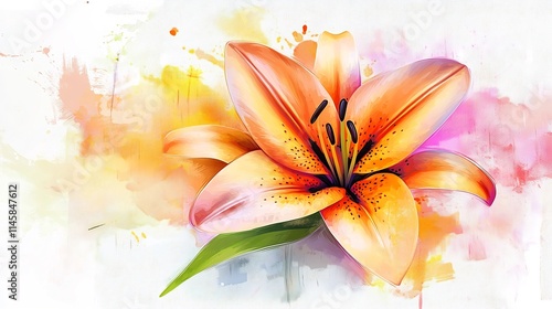 Vibrant Lily Flower with Abstract Twist on Pure White Canvas