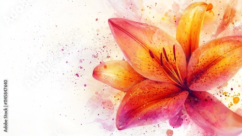 Vibrant Floral with Lily Petals on White Canvas