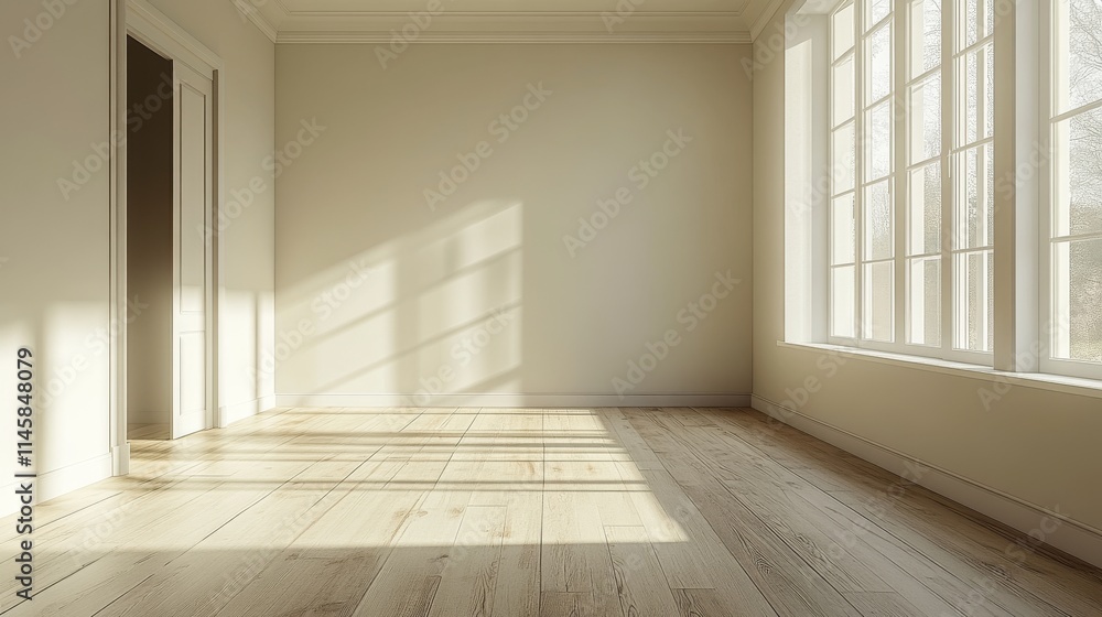 Minimalistic Design of an Empty Living Room Bathed in Natural Light