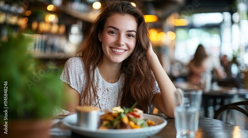 Happy customer enjoying a delicious meal at a restaurant