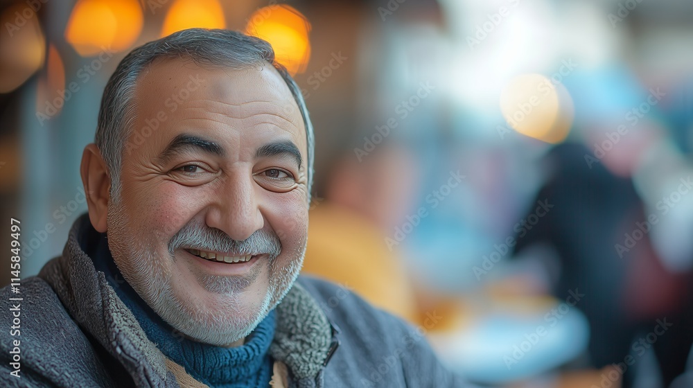 A smiling Turkish man enjoying Turkish breakfast A smiling Turkish man enjoying Turkish breakfast
