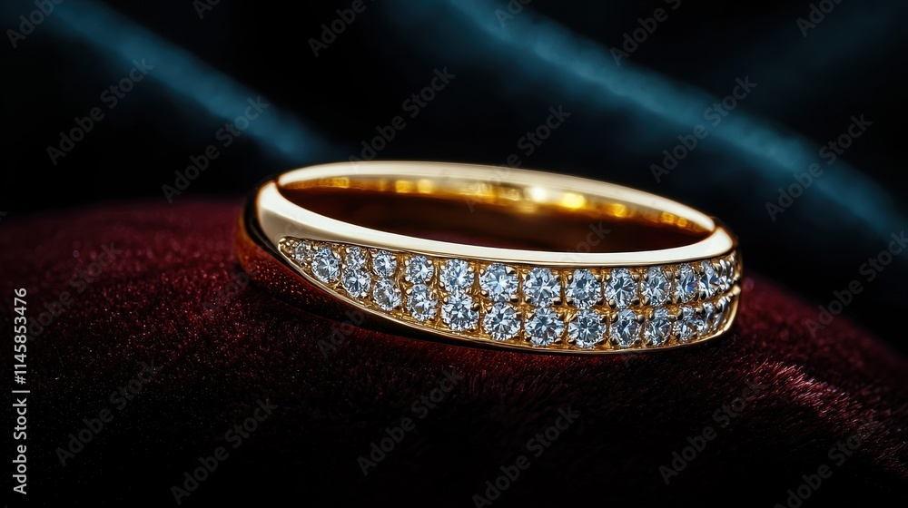 Elegant gold ring with diamonds luxurious display jewelry showcase indoor setting close-up style and sophistication Elegant gold ring with diamonds luxurious display jewelry showcase indoor setting close-up style and sophistication