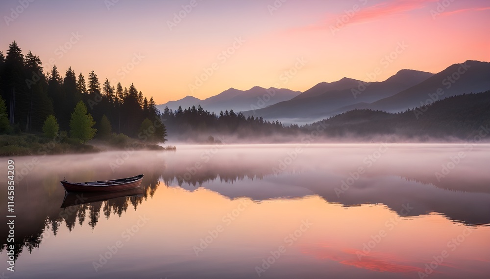 sunrise over the mist lake in morning sunrise over the mist lake in morning