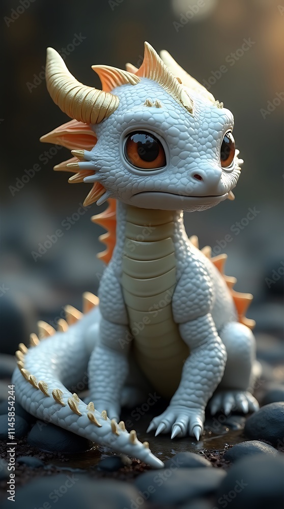 Naklejka premium Adorable Baby Dragon: Fantasy Creature Art