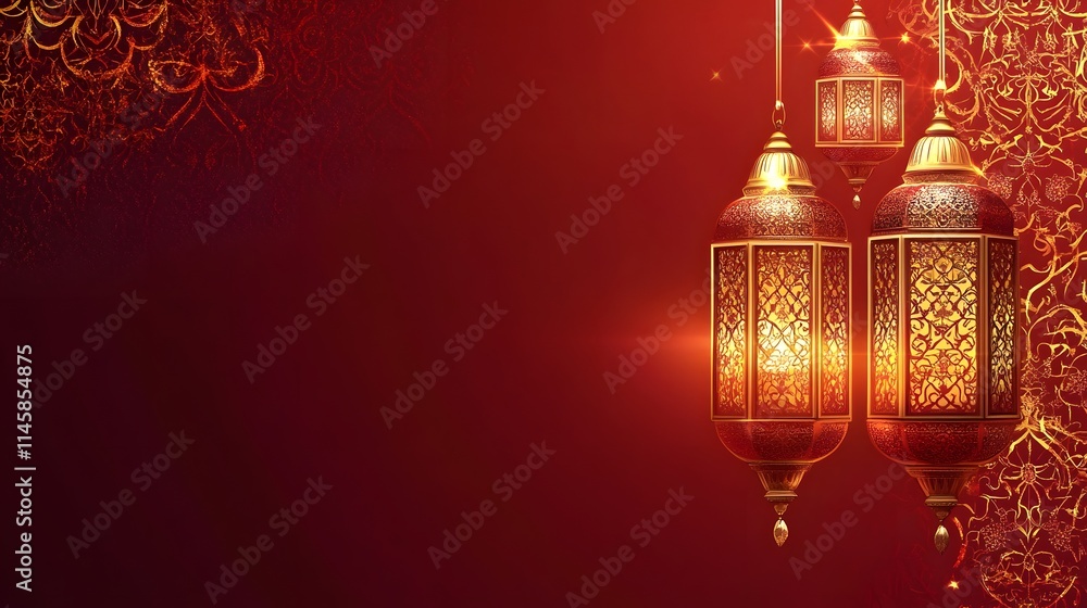 Elegant Red And Gold Lanterns Hanging Decoratively Elegant Red And Gold Lanterns Hanging Decoratively