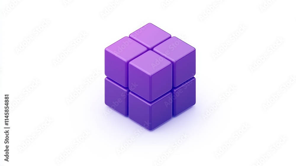 A purple cube comprised of smaller cubes, set against a plain white background, showcasing a modern and minimalist design. A purple cube comprised of smaller cubes, set against a plain white background, showcasing a modern and minimalist design.