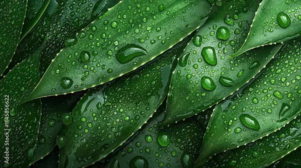 Fototapeta premium A stunning display of aloe vera leaves with fresh dew drops,