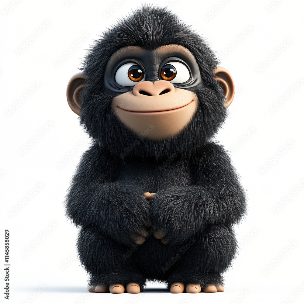 Fototapeta premium Adorable Cartoon Chimpanzee Cute Baby Ape Happy Monkey 3D Render Wildlife Animal