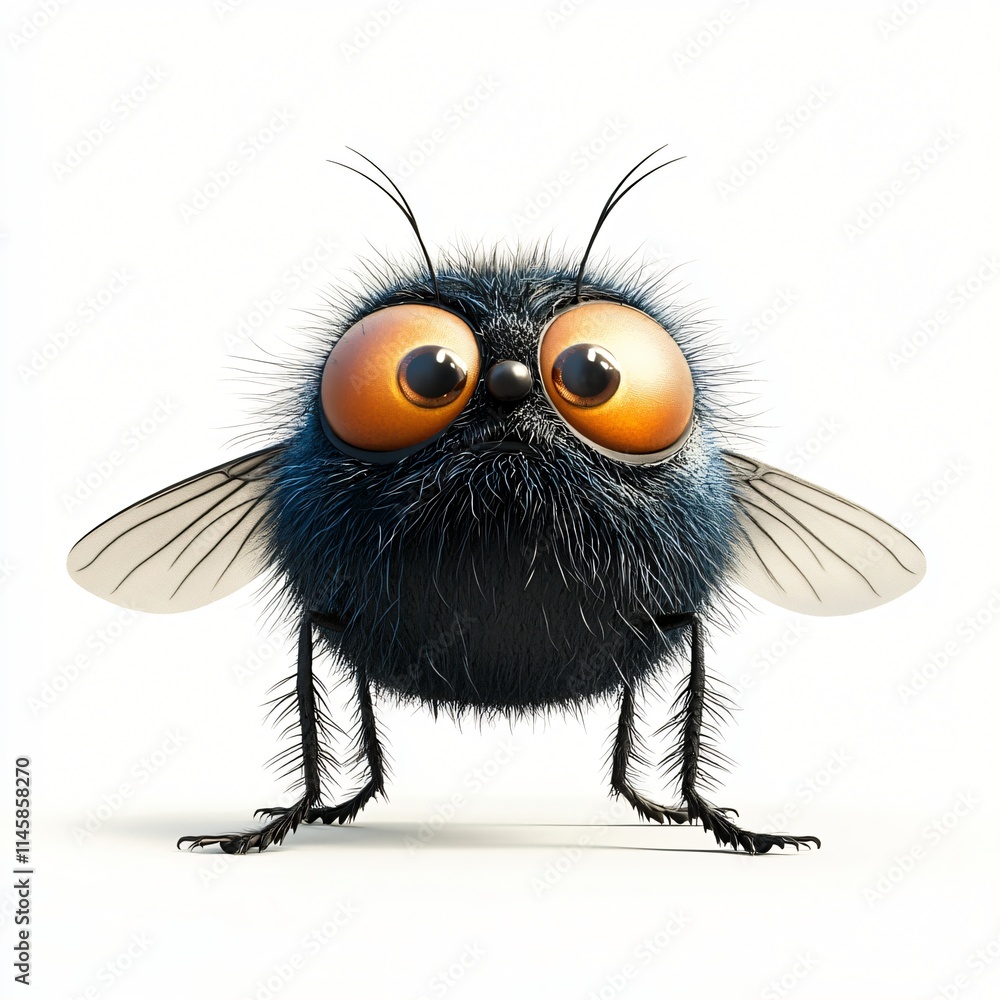 Cute Cartoon Fly 3D Render Insect Bug Fluffy Big Eyes Adorable Character Animation Graphic Design Cute Cartoon Fly 3D Render Insect Bug Fluffy Big Eyes Adorable Character Animation Graphic Design