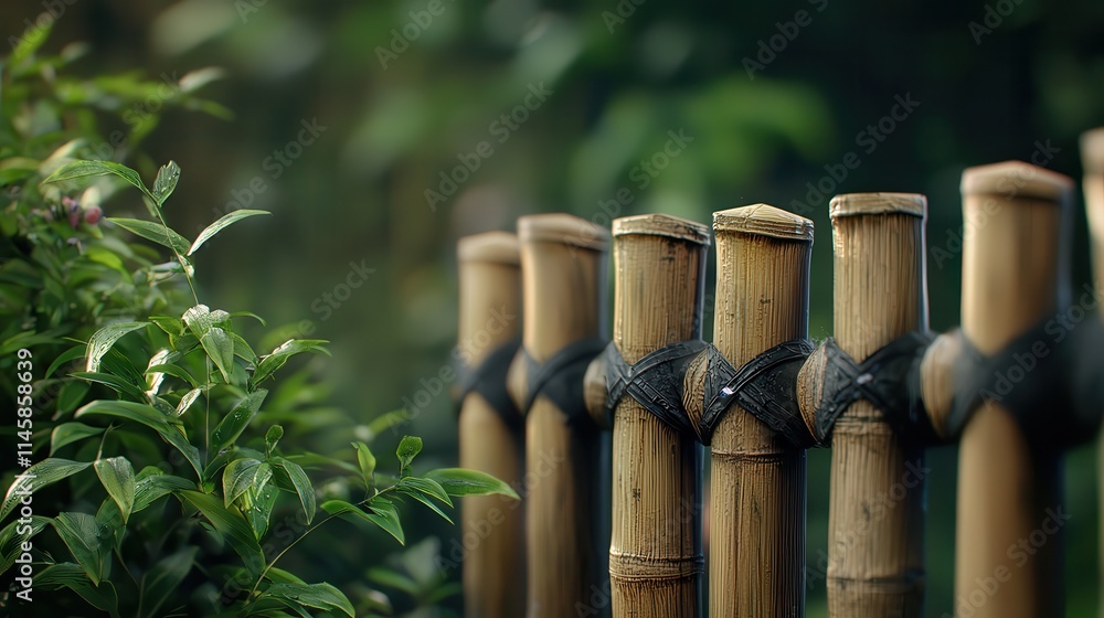 Bamboo fences in a rustic design, adding a natural and tropical aesthetic for outdoor decor or environmental projects imagine abstract expressionism, Bamboo fences in a rustic design, adding a natural and tropical aesthetic for outdoor decor or environmental projects imagine abstract expressionism,