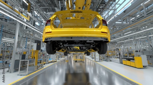 Automotive assembly process factory floor industrial photography manufacturing environment aerial view technology innovation