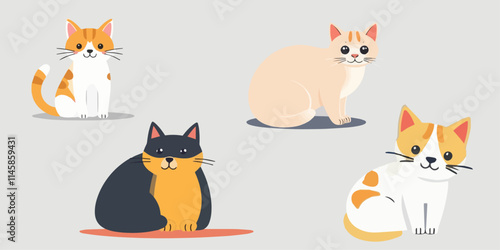 Cat flat clipart vector illustration animal, pet, kitten, cartoon, kitty, vector, love, c cats, silhouette, outline, 