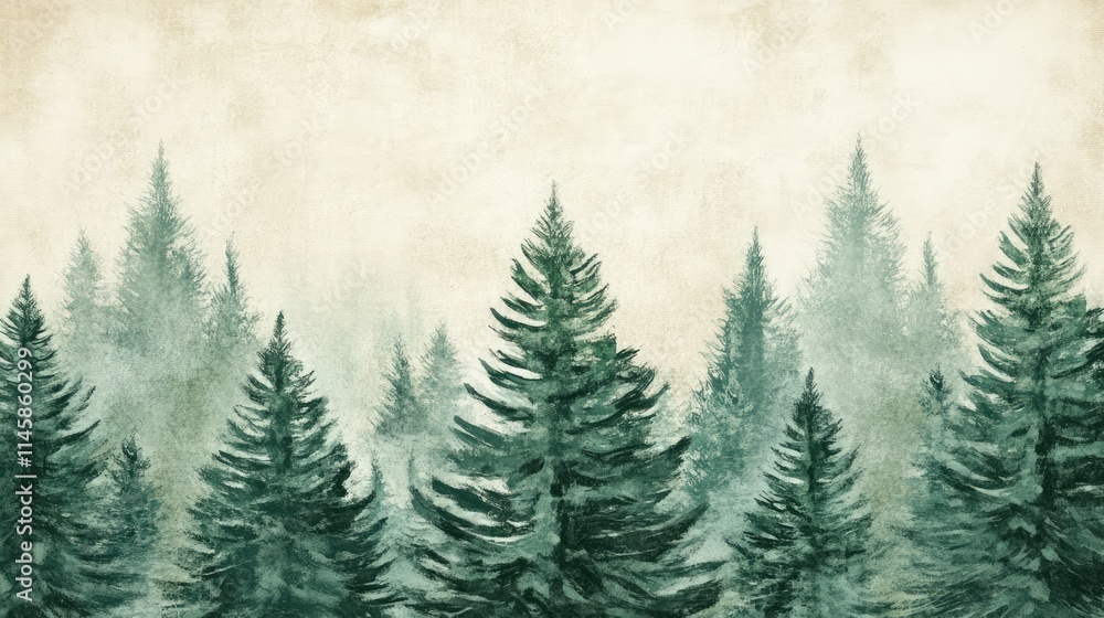 Obraz premium Calm serene pine forest landscape with vintage tones and misty atmosphere for nature and outdoor themed projects