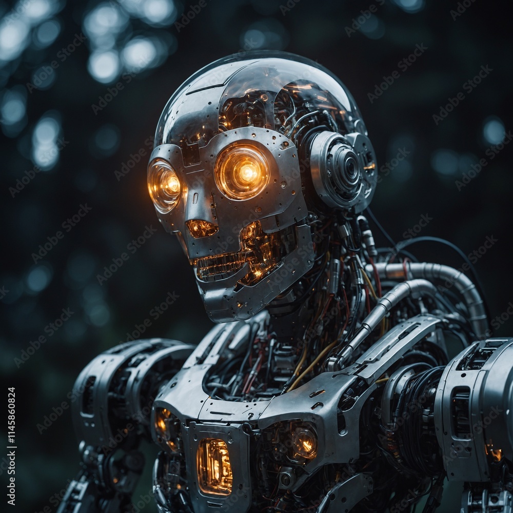 Fototapeta premium A robot with a glowing, transparent dome for a head.