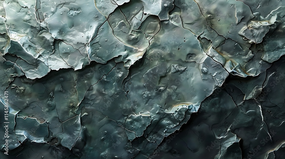 Close-up of a textured, cracked, dark teal surface. Close-up of a textured, cracked, dark teal surface.