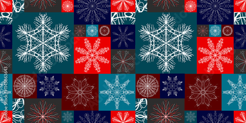 Seamless Christmas snowflake pattern. Christmas texture. New Year's snowflake texture Merry Christmas. Happy New Year.