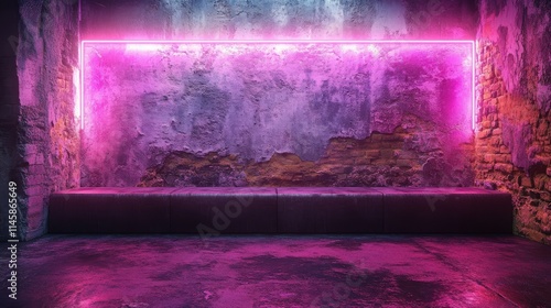 A Vibrant Neon Room with Pink Lights and Urban Grunge Wall Texture Perfect for Creative Backgrounds and Unique Photography Concepts