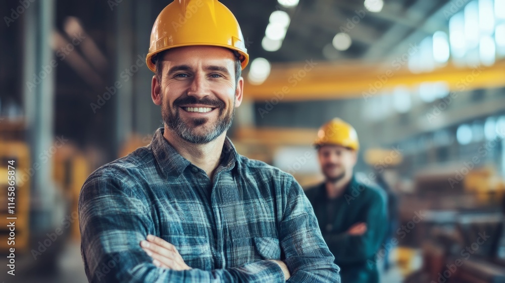 Professional Caucasian manager engineer wearing safety hardhat is training industry worker, workshop factory operator, mechanical engineering team production in heavy industrial manufacture factory. Professional Caucasian manager engineer wearing safety hardhat is training industry worker, workshop factory operator, mechanical engineering team production in heavy industrial manufacture factory.