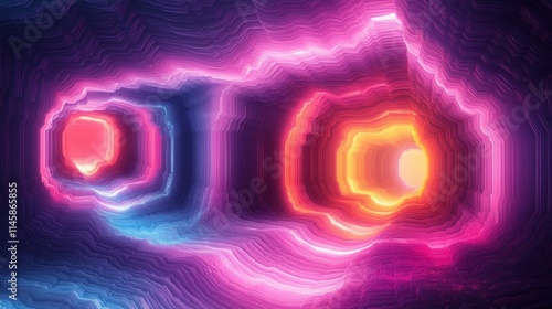 Abstract Digital Artwork of Vibrant Neon Waves and Shapes with a Futuristic Glow Representing Energy and Movement in a Cosmic Landscape