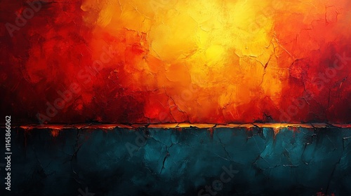 Abstract Sunrise Over Ocean: Vivid Red, Orange, and Blue Textures Create Stunning Contrast on a Dramatic Background Capturing the Beauty of Nature and Artistry