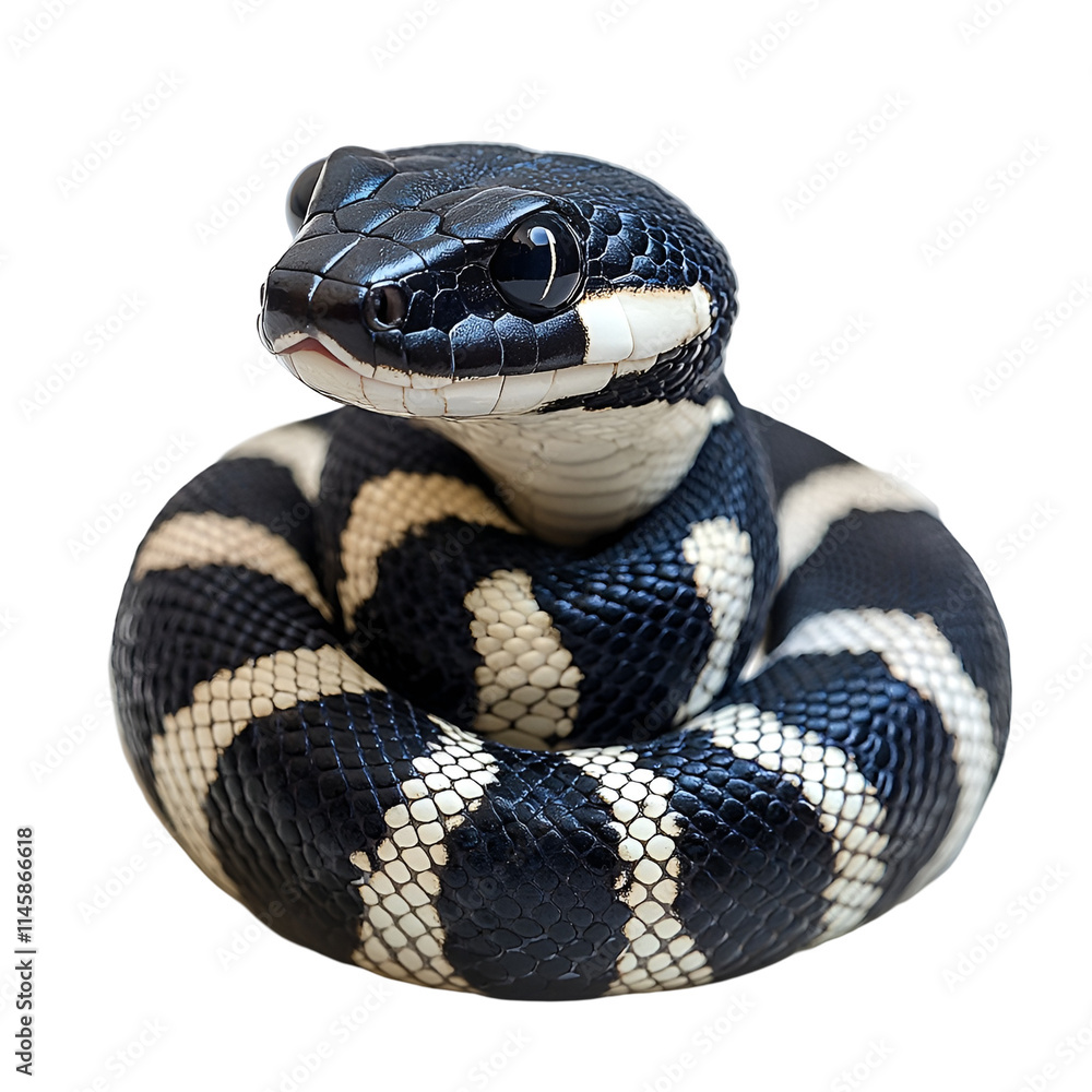 Fototapeta premium Angled view full body shot of an extremely perfect looking single Banded Krait animal isolated on a white transparent background
