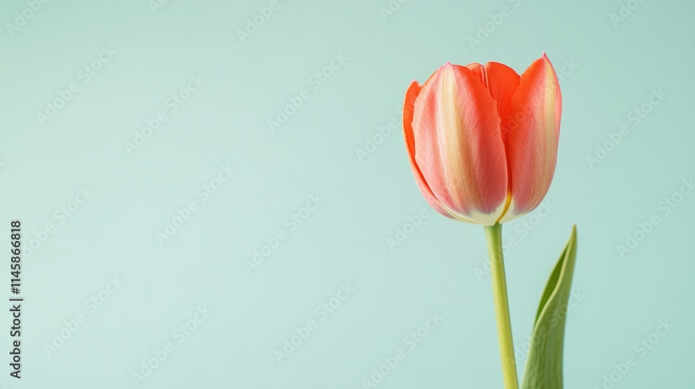 A single bright red tulip isolated against a soft light green background, close-up shot, Minimalist style A single bright red tulip isolated against a soft light green background, close-up shot, Minimalist style