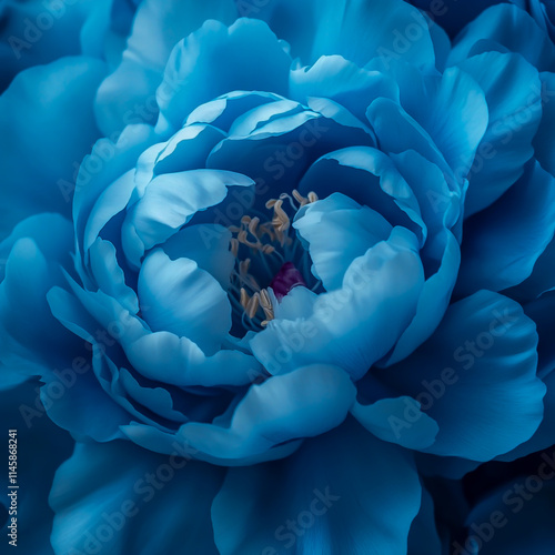 Fototapeta Naklejka Na Ścianę i Meble -  Amazing blue peony flower background in trendy colors with elegant floral design and soft aesthetic