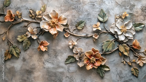 Ceramic tile wall design featuring intricate floral relief with natural colors and textures for home renovation inspiration