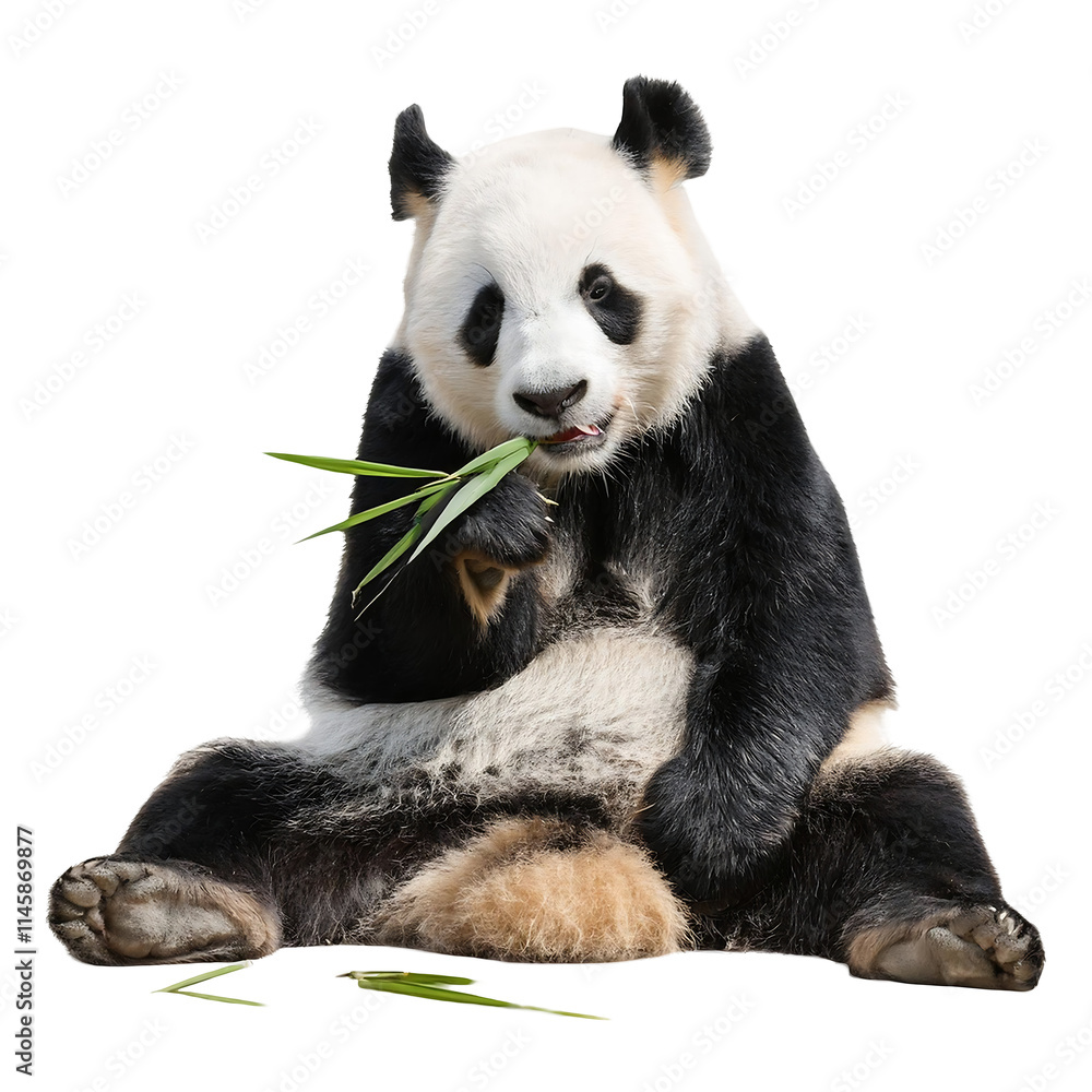 Fototapeta premium panda bear chewing on bamboo, isolated on transparent background