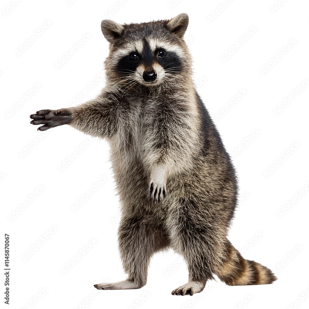 raccoon with its paw reaching forward, isolated on transparent background raccoon with its paw reaching forward, isolated on transparent background